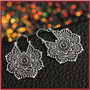 new Lotus Flower Mandala Dangle Earrings for Pierced Ears